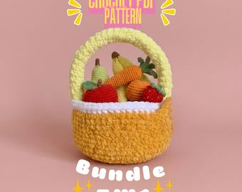 Panier de fruits au crochet 7 en 1 | Tutoriel Amigurumi PDF, peluches Kawaii