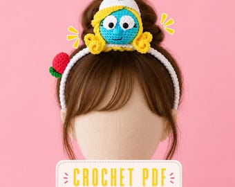Modèle de serre-tête Schtroumpfette au crochet (PDF) | Bandeau mignon pour enfants | Bandeau personnage de dessin animé | Téléchargement instantané