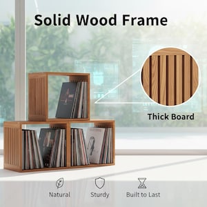 wooden display shelf for books and vinyl records