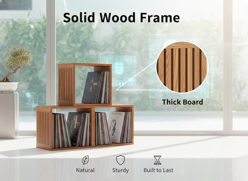 wooden display shelf for books and vinyl records