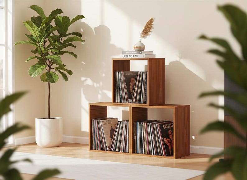 solid wood stackable storage cubes natural teak finish