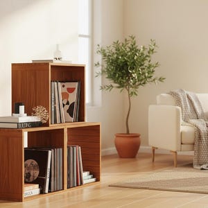 natural wood grain storage organizer cube system
