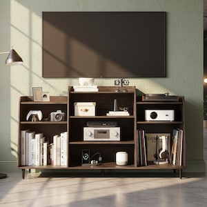 Modern Record Player Stand with Vinyl Storage, 55" Turntable Cabinet, Media Console