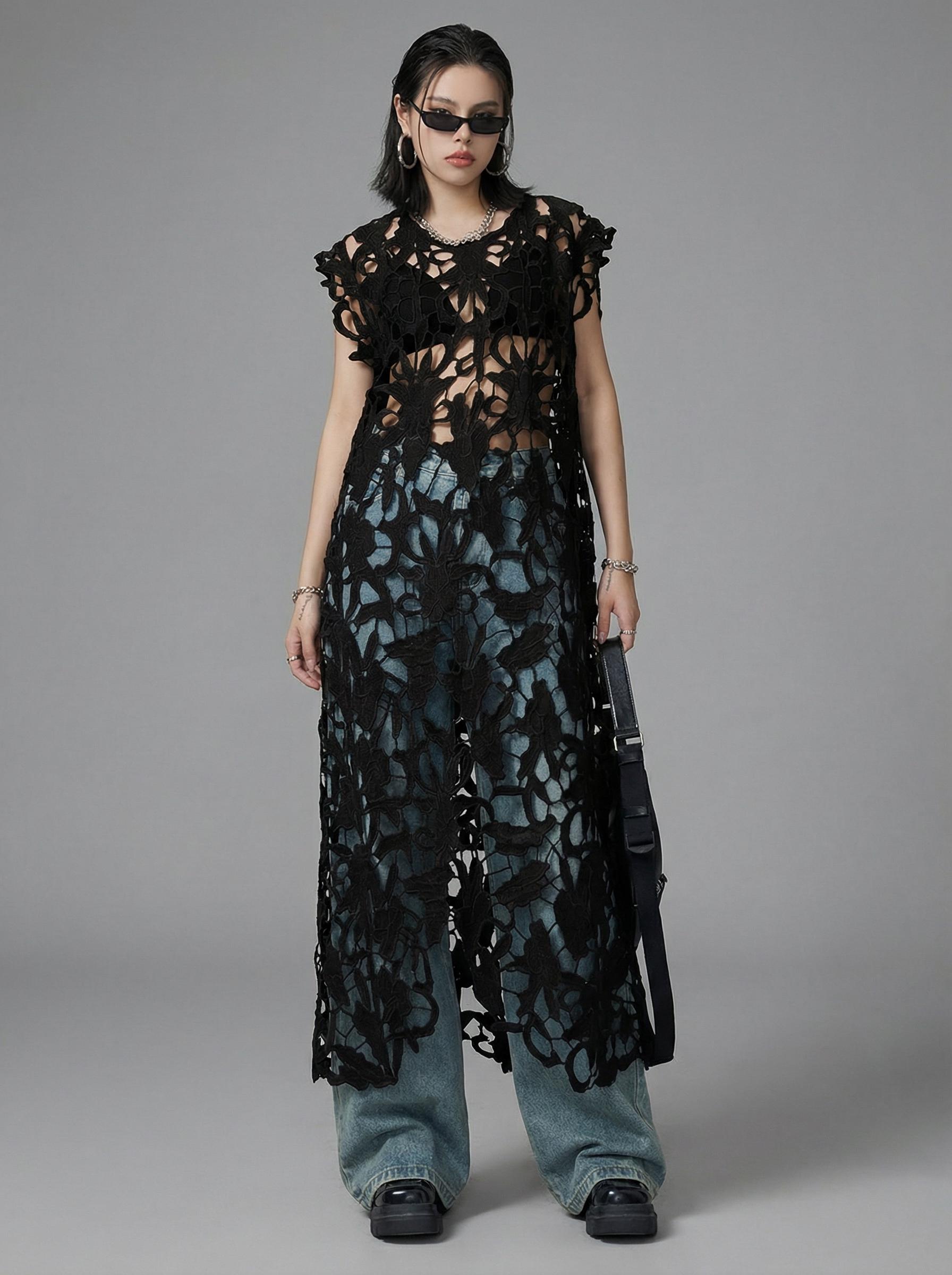 loose fitting lace dress Elegant Plus Size Summer Lace Waist-Tied Loose Top Dress for Fashionab   Canary Houze