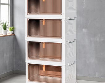 4-Tier Stackable Rolling Storage Bins, Hand-Finished 93 Qt Translucent Closet Organizer