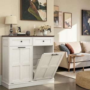 Farmhouse Tilt Out Trash Cabinet Hidden Garbage Bin Laundry Hamper Wood Organizer