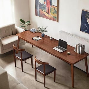 Hand-Finished Walnut Desk, Mid-Century Modern 2-Person Workstation