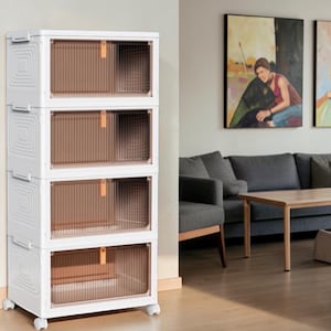 4-Tier Stackable Rolling Storage Bins, Hand-Finished 93 Qt Translucent Closet Organizer