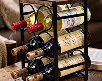 Rustic Wood & Metal 6-Bottle Wine Rack, Hand-Finished