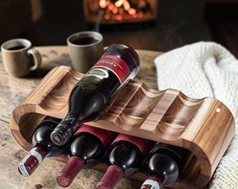 Handcrafted Acacia Wood Wine Rack, 8 Bottle Countertop Display