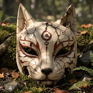 Kitsune Kintsugi-mask STL 3MF | Japansk rävmask | 3D-utskrivbar Kitsune Cosplay-rekvisita | Digital nedladdning