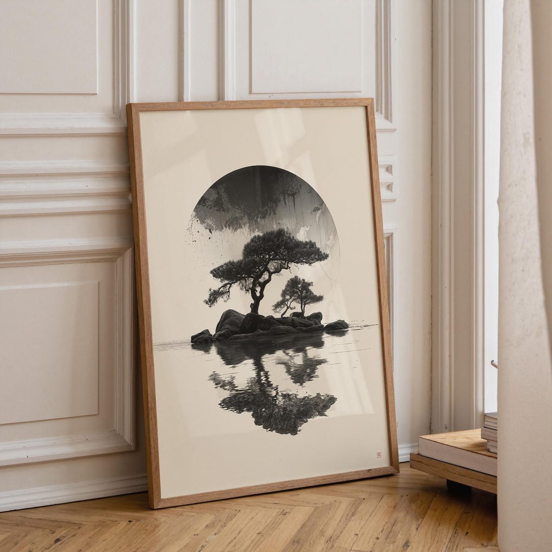 Minimalist Japanese Wall Art, Zen Tree Print, Sumi-e Landscape Poster ...