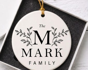 Monogram Initial Ceramic Ornament, Personalized Family Ornament, Custom Last Name Christmas Ornament, Family Name Keepsake Christmas Gift