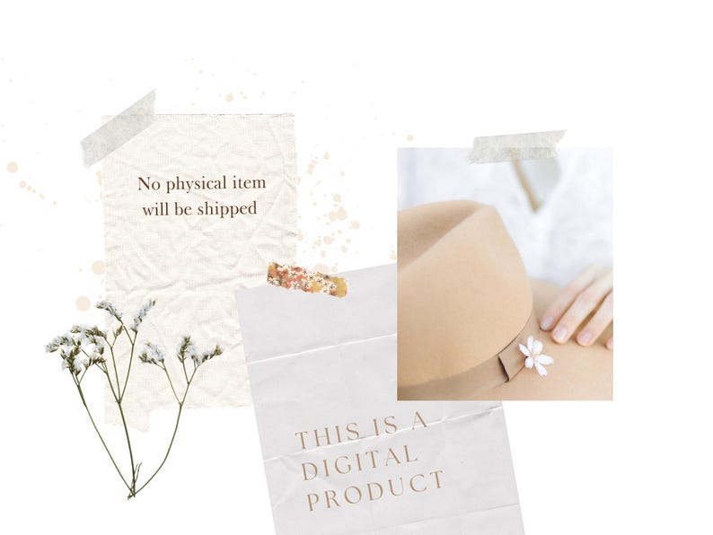 May include: A beige hat with a small white flower pinned to the side. The image includes text that reads "No physical item will be shipped" and "THIS IS A DIGITAL PRODUCT."