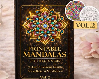 Páginas para colorir de mandalas fáceis para iniciantes | Desenhos relaxantes para imprimir, para aliviar o estresse e promover a atenção plena – Vol. 2