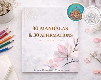 Livro de colorir com 30 mandalas e afirmações diárias
