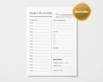 Planejador diário minimalista para imprimir | Download instantâneo em PDF | Acompanhe tarefas, reuniões e prioridades diárias