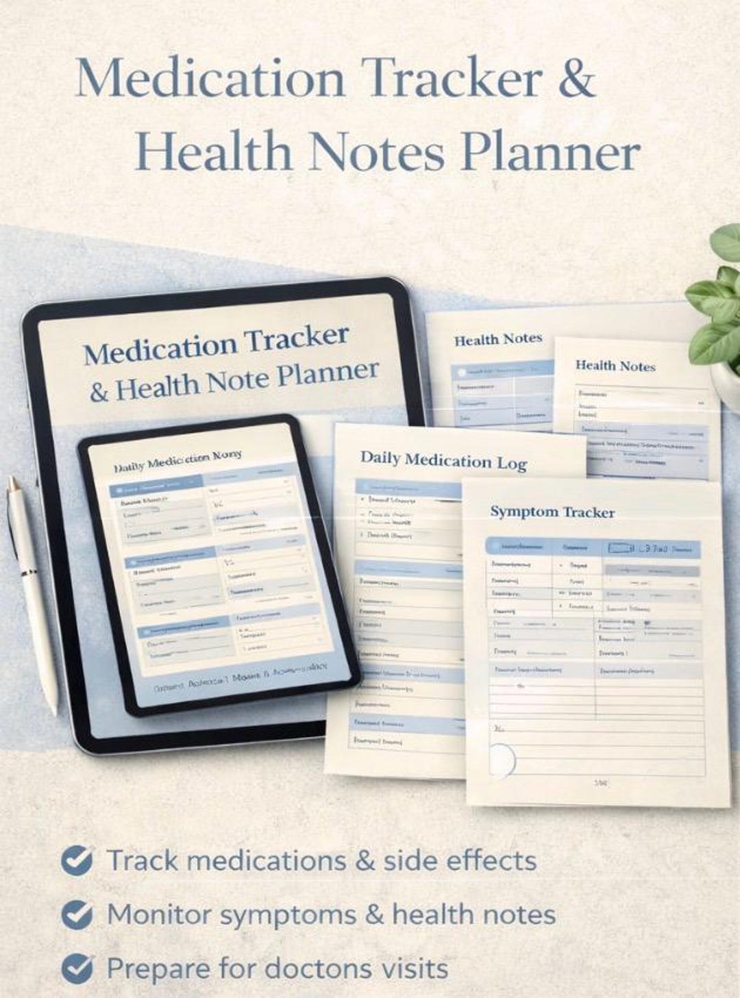 Medication Tracker and Health Notes Planner | Printable PDF | Chronic ...