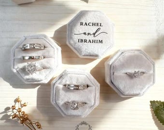 Personalized Velvet Ring Box - Proposal, Wedding Keepsake Jewelry Storage Ring Bearer