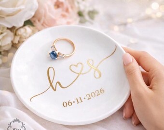 Personalized Ceramic Ring Dish - Custom Engagement - Wedding Keepsake Tray