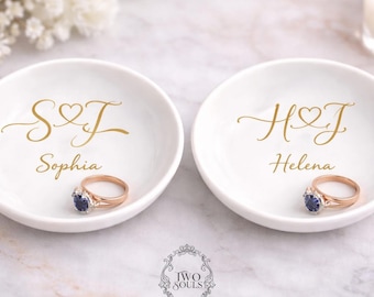 Handmade Personalized Engagement Ring Dish-Minimalist Engagement Gift for Bride & Groom-Wedding Gifts for Couple-Engraved Jewelry Tray