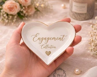 Personalized  Heart Engagement Ring Dish-Engraved Ceramic Jewelry Tray-  Gift for Bride & Groom-Custom Ring Dish-Wedding Gifts-Ring Holder