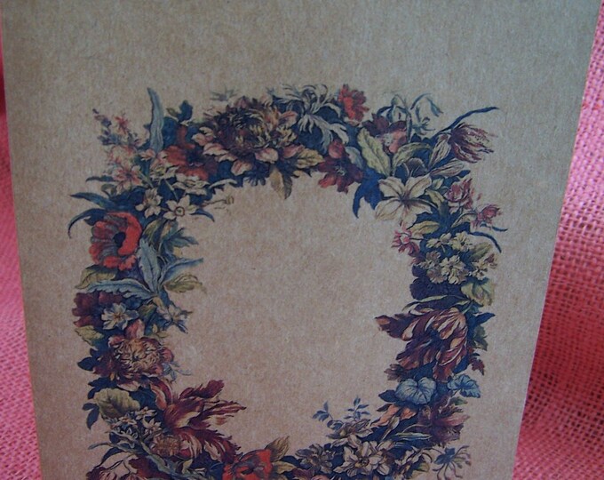 Wreath Blank or Personalized Set of ANY 3 Greeting Note Card Invitation Brown Recycled Kraft Cardstock with matching envelope 5 x 7"