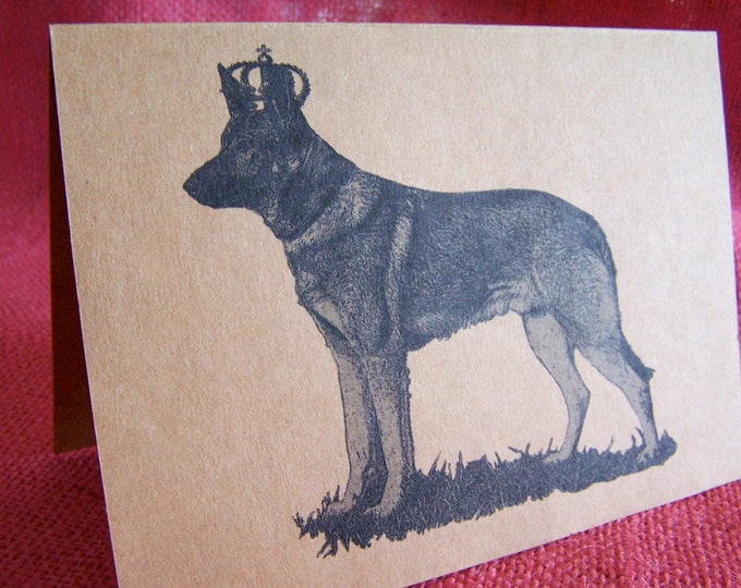 Alsatian German Shepherd Dog With Crown Set of ANY 3 Greeting Note Cards Invitations Kraft Cardstock matching envelopes 5 x 7"