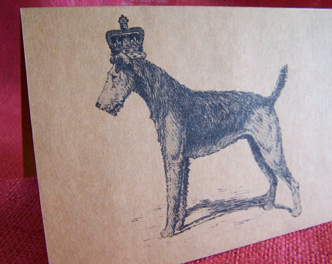 Airedale Terrier Dog With Crown  Set of ANY 3 Greeting Note Cards Invitations Kraft Cardstock matching envelopes 5 x 7"