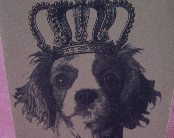 Crowned Cavalier King Charles Spaniel Set of ANY 3 Greeting Note Cards Invitations Kraft Cardstock with matching envelopes 5 x 7"