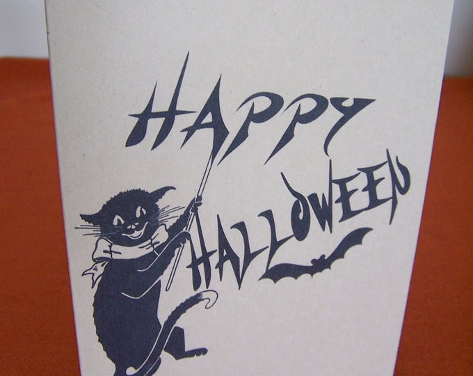 ANY 3 CARDS from shop Black Cat Happy Halloween Note Card Invitation printed on Kraft Heavy Cardstock with matching envelope 5 x 7"