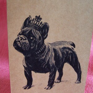 Français BullDog avec couronne Ensemble de 3 cartes de notes de vœux Invitations Kraft Cardstock enveloppes assorties 5 x 7 »