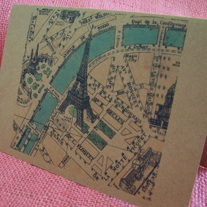 Carte de Paris, France Tour Eiffel Seine Ensemble de 3 cartes de vœux Invitations Kraft Cardstock avec enveloppes assorties 5 x 7 »