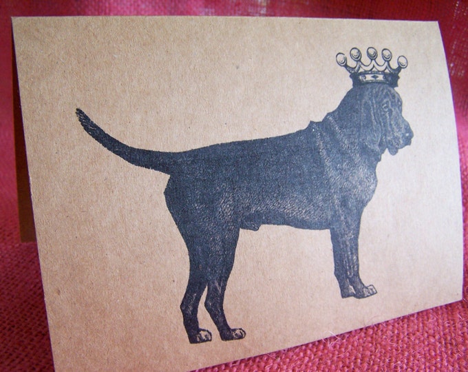 Bloodhound Dog With Crown Set of ANY 3 Greeting Note Cards Invitations Kraft Cardstock with matching envelopes 5 x 7"