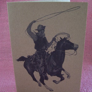 Cowboy à cheval avec ensemble Lasso de n’importe quel 3 cartes de vœux Invitations Kraft Heavy Cardstock avec 3 enveloppes assorties 5 x 7 »