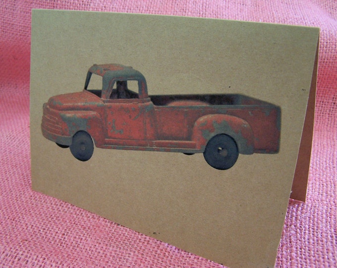 Vintage Metal Toy Truck Set of ANY 3 Greeting Note Cards Invitation Kraft Heavy Cardstock with matching envelope 5 x 7"