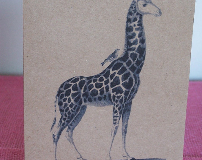 Giraffe with Bird on Back Set of ANY 3 Greeting Note Cards Invitations Recycled Cardstock with matching envelope 5 x 7"