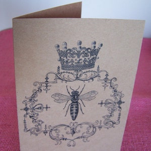 Queen Bee Set de 3 cartes de vœux Invitations imprimées sur du papier cartonné Kraft recyclé avec des enveloppes assorties 5 x 7 »