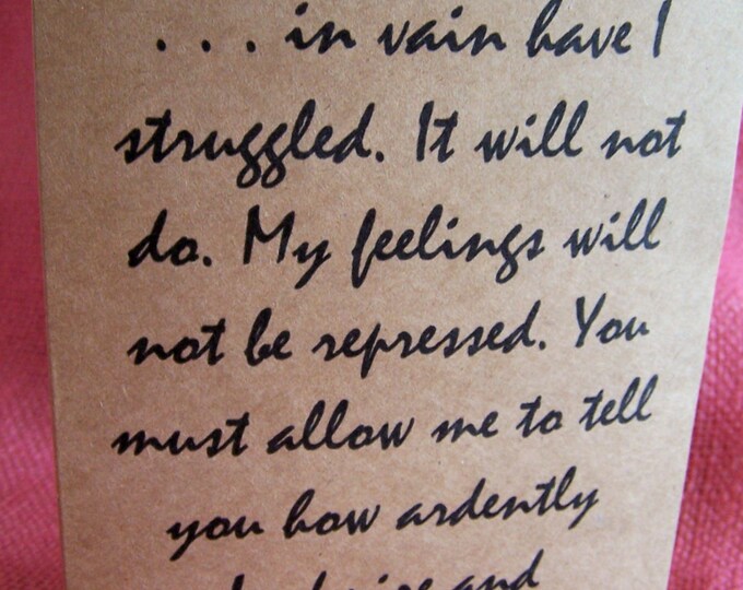 Romantic Mr. Darcy Austen Quote Pride and Prejudice Set of ANY 3 Greeting Note Cards Invitations Kraft Cardstock matching envelopes 5 x 7"