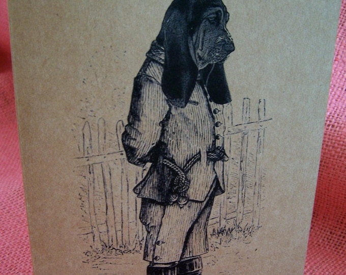 Well Dressed Dapper Basset Hound Dog SET OF ANY 3 Greeting Note Cards Brown Recycled Kraft Cardstock with matching envelope 5 x 7"