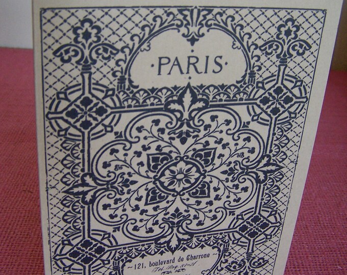 Paris Parisian Address Business Ornate SET OF ANY 3 Greeting Note Cards Invitations Recycled Kraft Cardstock with matching envelope 5 x 7"