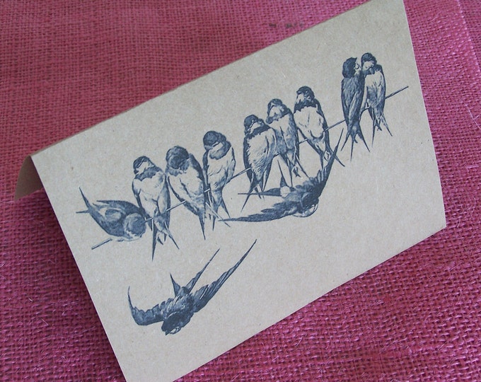 Birds on a Wire Set of ANY 3 Greeting Note Cards Invitations Kraft Cardstock with matching envelope 5 x 7"