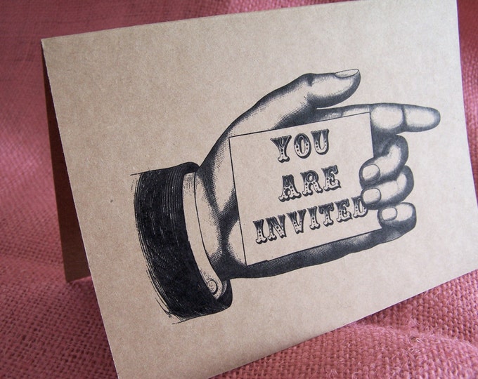 You Are Invited Set of 20 Vintage Invitation Cards printed on Kraft Heavy Cardstock with 20 matching envelopes 5 x 7"