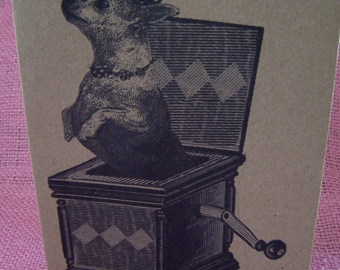 Chihuahua Jack in the Box Set of ANY 3 Greeting Note Cards Invitations Kraft Heavy Cardstock with 3 matching envelopes 5 x 7"