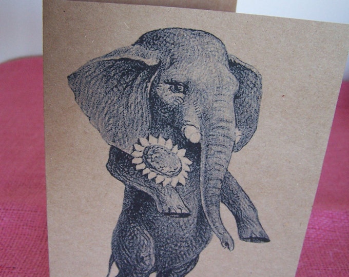 Dandy Elephant with Corsage Set of ANY 3 Note Cards Invitations printed on Recycled Kraft Cardstock with matching envelope 5 x 7"