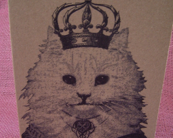 ANY 3 Cards Persian Kitty Cat with Crown Greeting Note Cards Kraft Heavy Cardstock with matching envelopes 5 x 7"