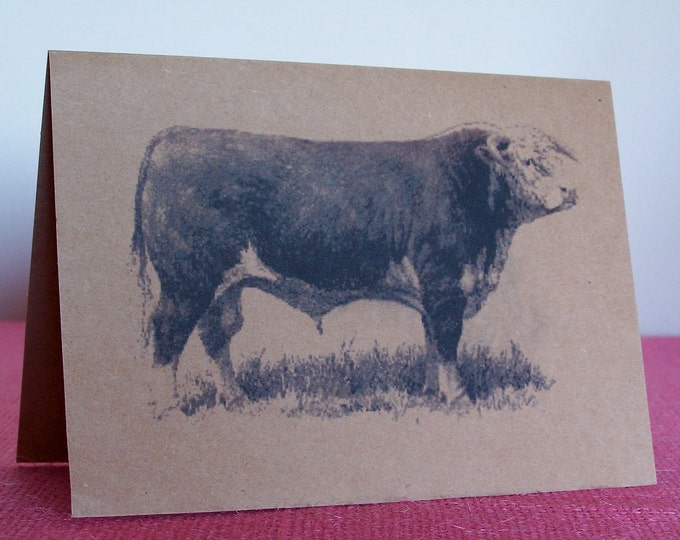 Western Hereford Bull SET OF ANY 3 Greeting Note Cards Recycled Brown Kraft Cardstock with matching envelopes 5 x 7"