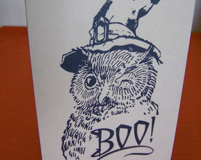 CHOOSE ANY 3 cards Halloween Owl Witch Boo! Note Card printed on Recycled Brown Bag Cardstock with matching envelope 5 x 7"