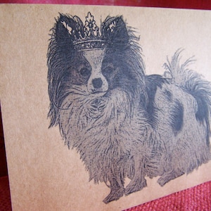 Papillon Hond met Crown Set van elke 3 Wensnota kaarten uitnodigingen Kraft Cardstock met bijpassende enveloppen 5 x 7 "