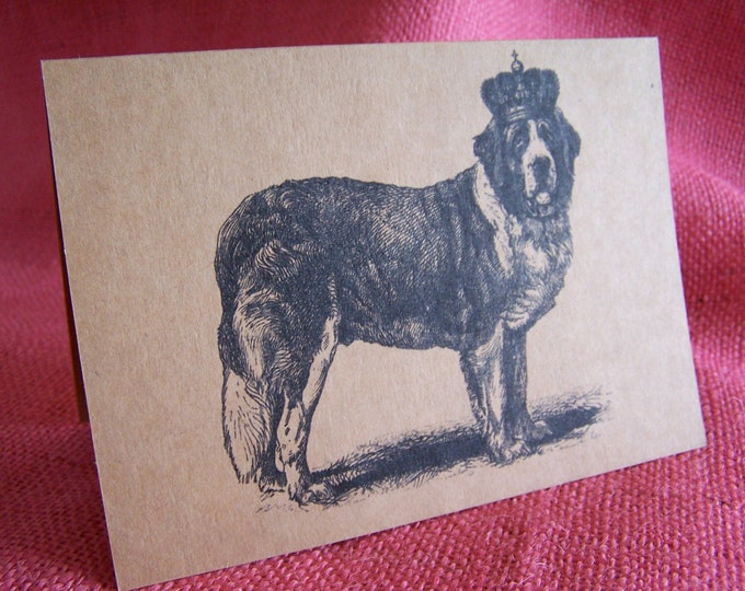 Saint Bernard Dog With Crown Set of ANY 3 Greeting Note Cards Invitations Kraft Cardstock matching envelopes 5 x 7"